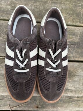 Steve Madden Brown Suede & White Striped Sneakers